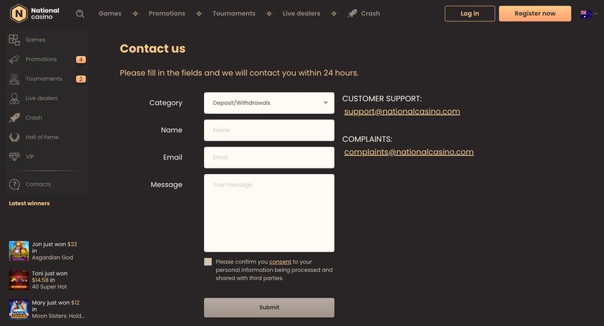 National Casino customer support