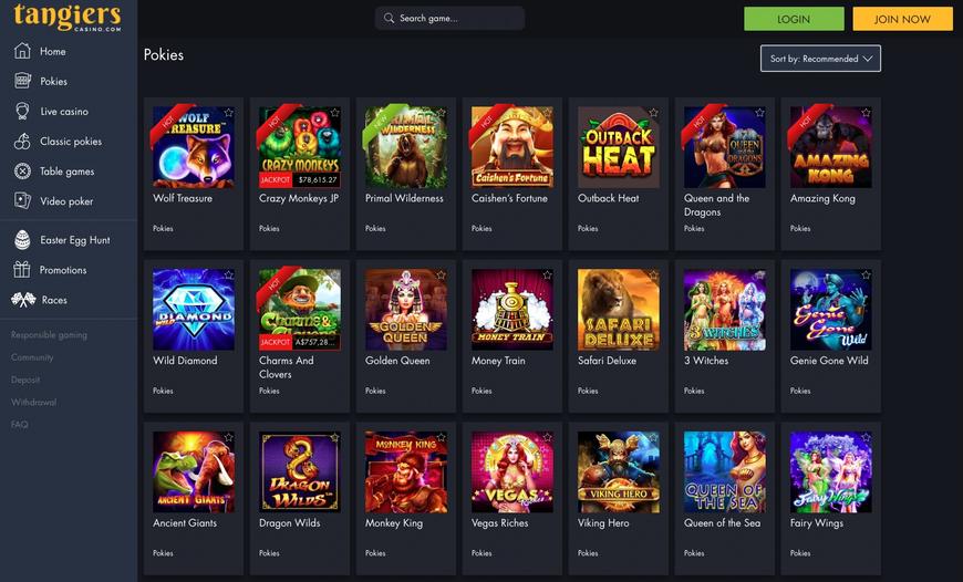 Tangiers Casino Pokie Machines