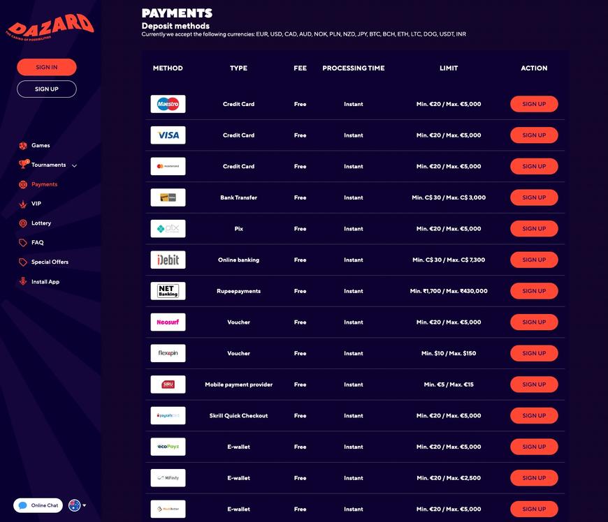 Dazard Casino Payments
