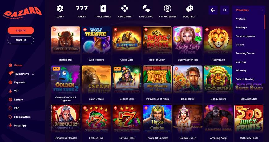 Dazard Casino Pokie Machines