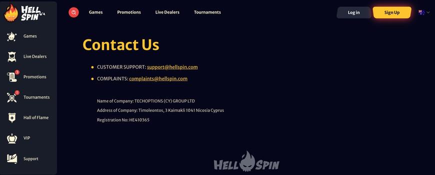 Hell Spin Customer Support