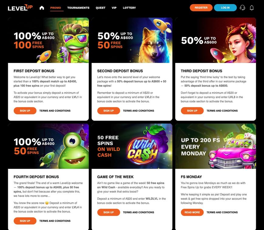 LevelUp Casino Bonuses