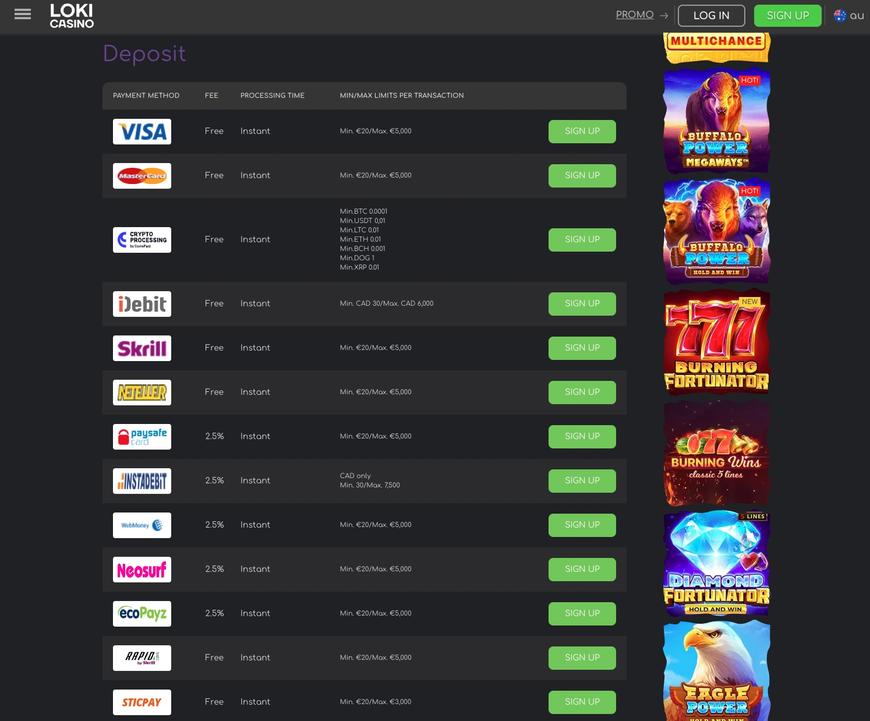 Loki Casino Payments