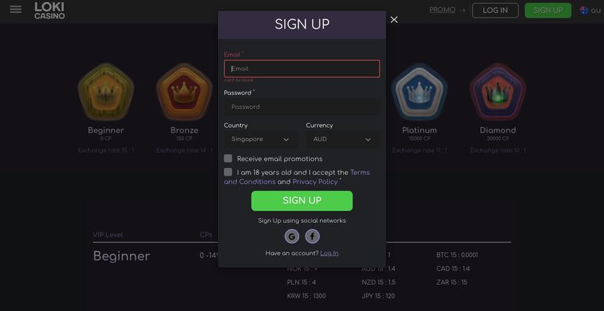 Loki Casino registration